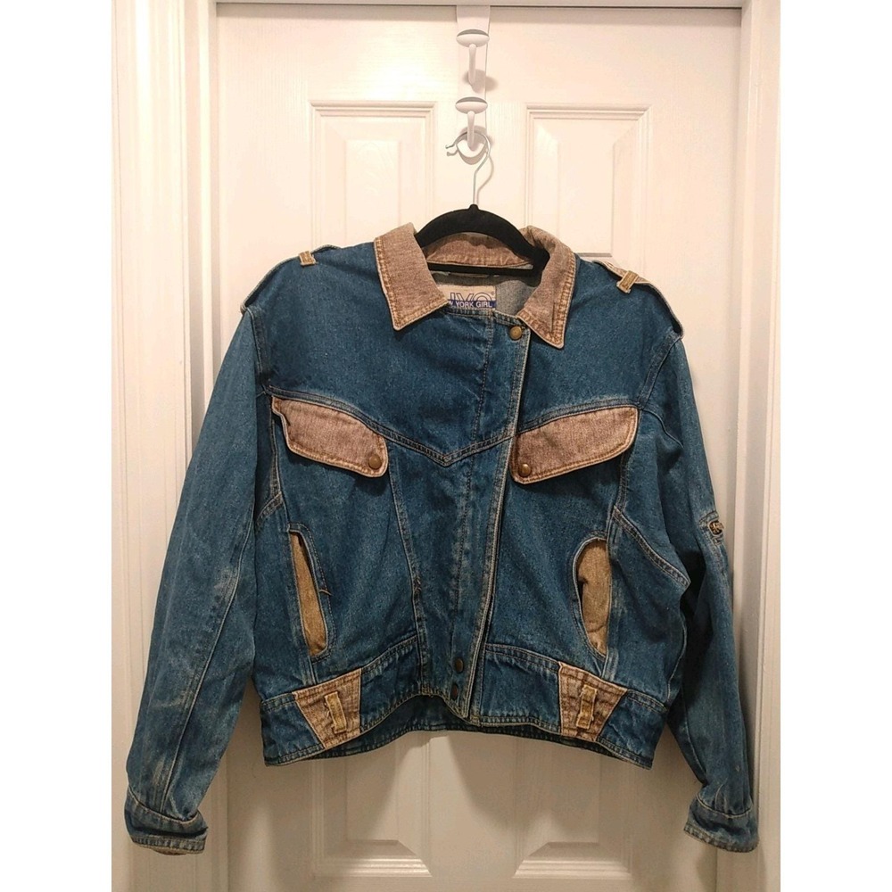 VTG New York Girl Denim 2 Tone Jacket Size L Pockets